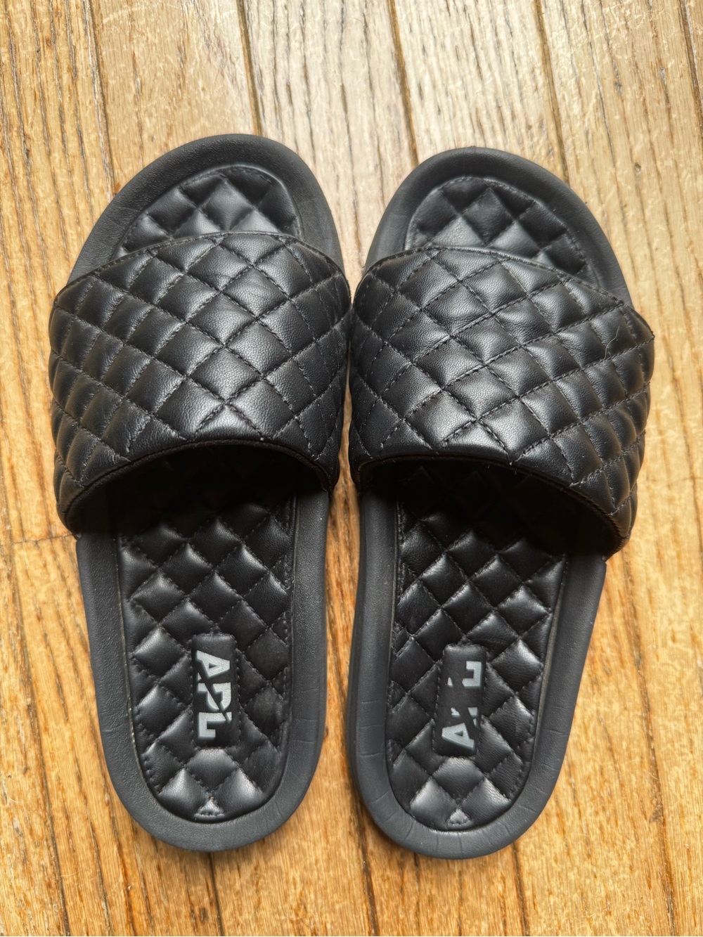 APL Lusso Leather Black Quilted Slide Sandals